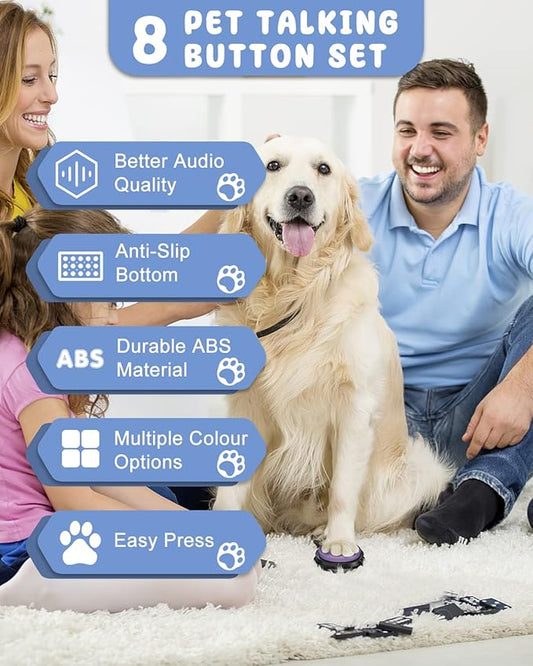 Dog Buttons for Communication, 8 Pcs Dog Talking Button Set, 30s Recordable Voice Pet Buzzer Training Buttons, Speaking Button for Dogs with Waterproof Anti-Slip Dog Button Mat and 48 Scene Stickers