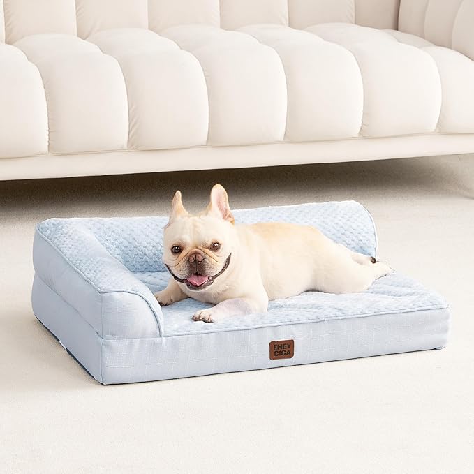 EHEYCIGA Orthopedic Dog Bed Medium Size Dogs, Memory Foam Dog Bed with Washable Removable Cover, Waterproof Pet Sofa Couch for Crate with Nonskid Bottom, 30x20x6, Washblue