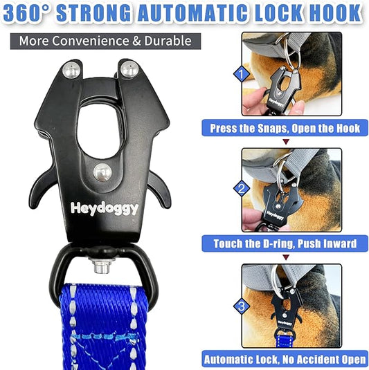 Strong Heavy Duty Dog Leash - Adjustable 15"-18" Reflective Nylon Training Leash with Padded Handle & Frog Clip, Traffic Control for Large Medium Dogs No Pull Walking Dark Blue