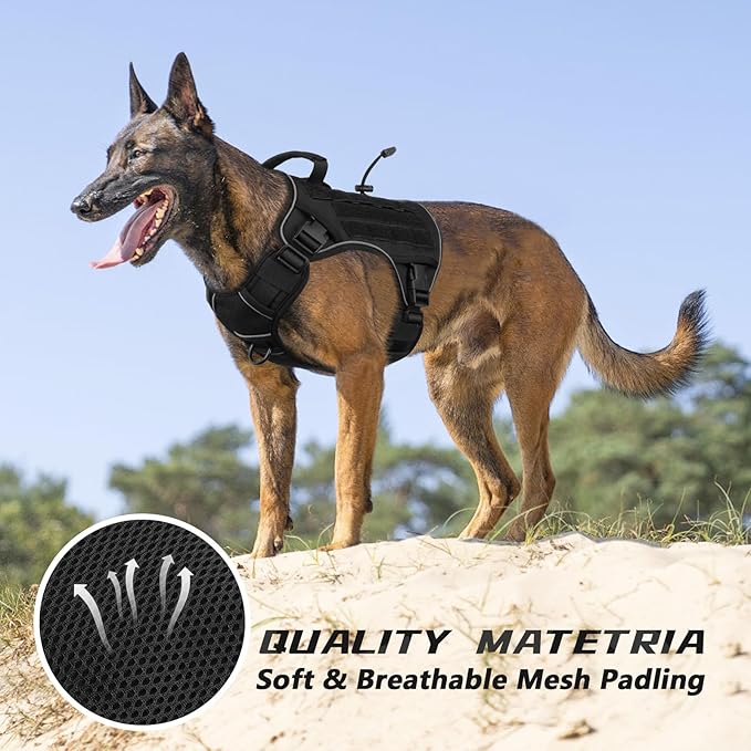 WINGOIN Tactical Dog Harness for Extra Large Dogs, Heavy Duty No Pull Dog Harness with Handle, Adjustable Reflective Military K9 Big Dog Vest for Great Dane, Walking, Training, Hunting, Black (XXL)