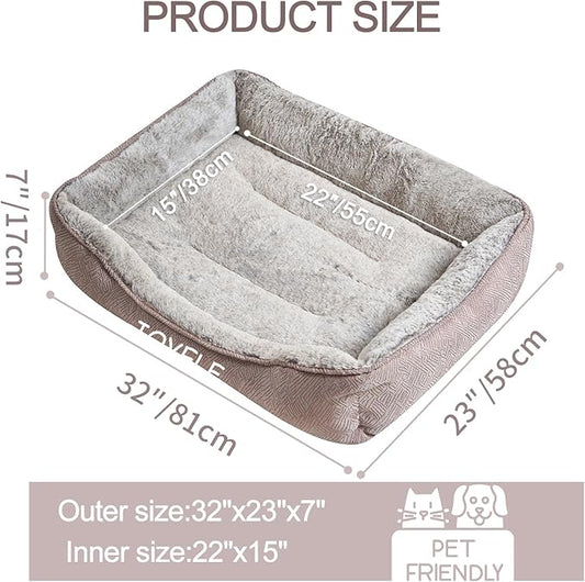 JOYELF Dog Bed Washable Calming Pet Bed, Anti Anxiety Cat Bed & Sofa, Cute Plush Pet Bed for Medium Dog and Cat - Medium Rectangle