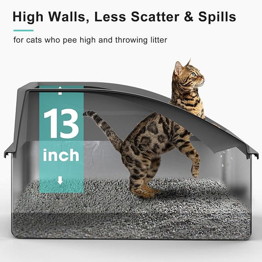 Stainless Steel Litter Box | XXL Deepened 8" Design Enclosed Box with Lid for Big Cats | High Sided, Anti-Urine Leakage | Non-Stick Bottom & Includes Litter Mat & Metal Scoop