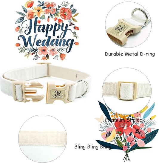 Elegant little tail Glittering Dog Collar, Wedding Cute Girl Boy Pet Collar White Bling Pet Collars with Durable Cotton Webbing Adjustable Dog Collars for Medium Dogs