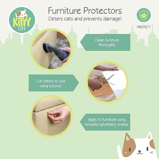 Kitty City Cat Furniture Protector – Heavy-Duty Scratch Guard for Sofas & Chairs – Multi-Pack Peel-and-Stick Cat Claw Protector, Transparent, Flexible, Pet-Friendly, Residue-Free (8 Pieces)
