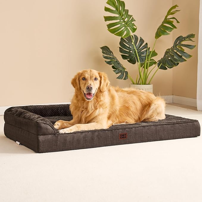 EHEYCIGA Extra Large Dog Bed Othorpedic, Memory Foam XL Dog Bed with Washable Removable Cover, Waterproof Pet Sofa Couch XLarge Size Dogs with Nonskid Bottom, 44x32x6.5, Brown