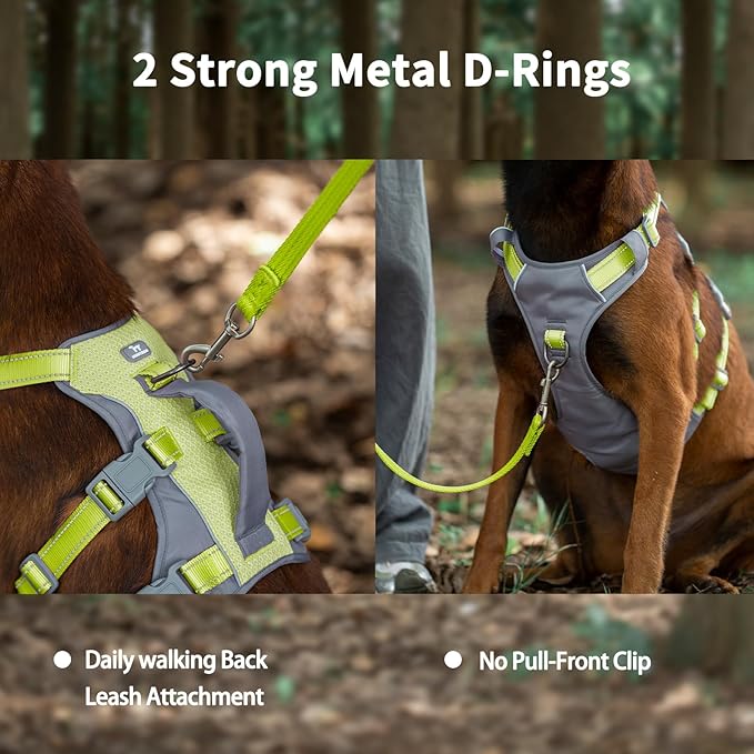 Huntboo Reflective Dog Harness with Handle, Escape Proof, No Slip, Breathable, Lightweight, Adjustable Lift Harness for Small, Medium, and Large Dogs Walking, Training,and Running Gear(Bright Green,L)