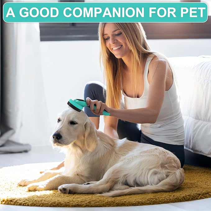 WOPQAEM Self Cleaning Slicker Brush for Dog, Cat, Skin Friendly Shedding & Grooming Tool for Long and Short Haired Pets, Easy Clean Retractable Bristles, Green