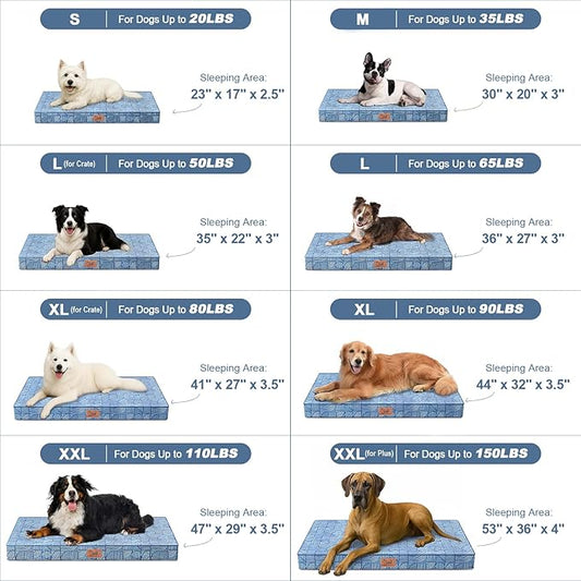 Tail Stories Outdoor Extra Large Dog Bed, Jumbo Waterproof Dog Bed for Large Dogs, Orthopedic Egg Crate Foam Pet Mat with Removable Oxford Cooling Cover, White Blue