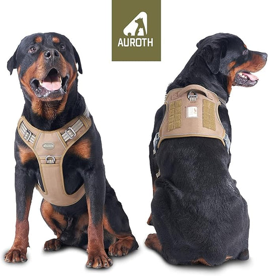 AUROTH Tactical Dog Harness for Large Dogs No Pull Adjustable Pet Harness Reflective K9 Working Training Easy Control Pet Vest Military Service Dog Harnesses Army Yellow XXL
