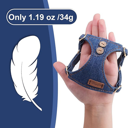 No Pull xs Dog Harness with Multifunction Dog Leash,Soft Adjustable No Choke Escape Proof Pet Harness Vest,Denim Blue,XS