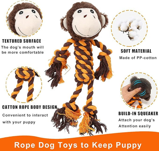 Rope Dog Toys to Keep Them Busy - Tug of War Dog Toys for Boredom Plush Interactive Squeaky Puppy Toys for Small Medium Large Dogs, Training Birthday Gifts