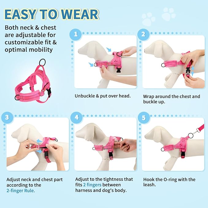 Lukovee No Pull Dog Harness and Leash Set, Soft Padded Small Dog Harness, Neck & Chest Adjustable Reflective Vest Puppy Harness with 4ft Lightweight Anti-Twist Dog Leash for Small Dogs (XS, Pink)