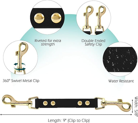 PetBonus Dog Collar Safety Clip, Waterproof Backup Safety Strap for Dog Harness to Prong Collar, Odor Proof Double Ended Clasp Leash Connector for Training Walking (Black)