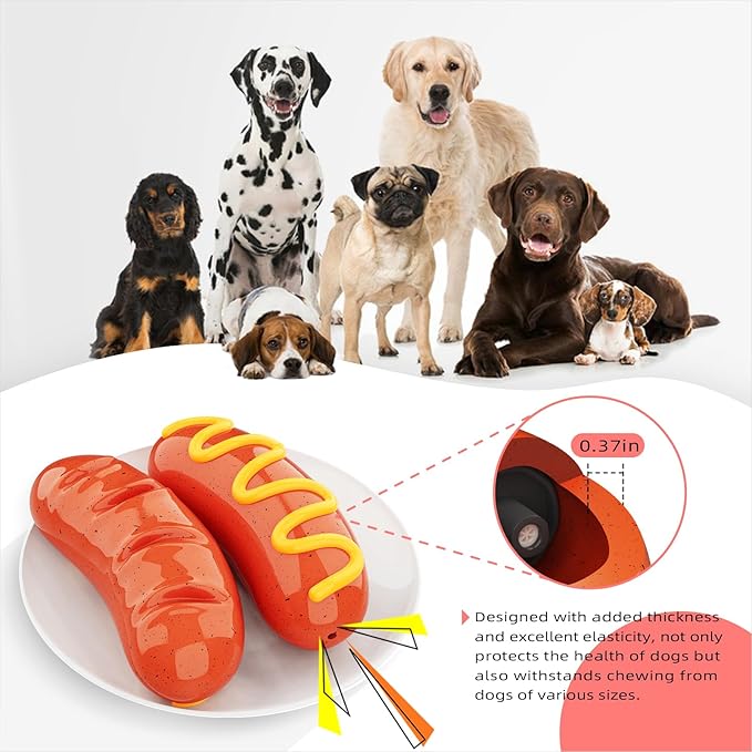 TLKNG Large Size Hotdog Squeaky Dog Toy for Medium/Large Dogs Breed Aggressive Chewers Durable Bouncy Squeak Toys