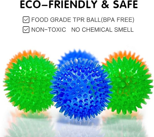 SHARLOVY Squeaky Balls for Pet Small Puppy, 6 Pack TPR Fetch Spike Balls for Dogs, Rubber 6 Pack Bright Colors Chew Teething Dog Toys, for Clean Teeth and Training, for Puppy Chew and Teething