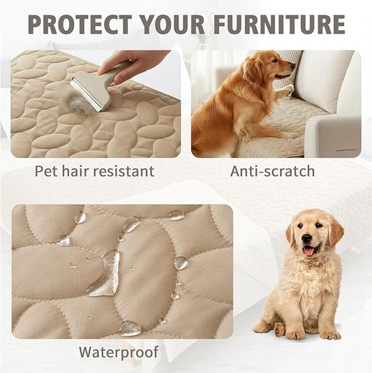 Ameritex Waterproof Pet Bed Cover Anti-Slip Dog Bed Blanket for Sofa and Furniture Waterproof New Pattern Design (Beige, 30x53 Inch (Pack of 1))