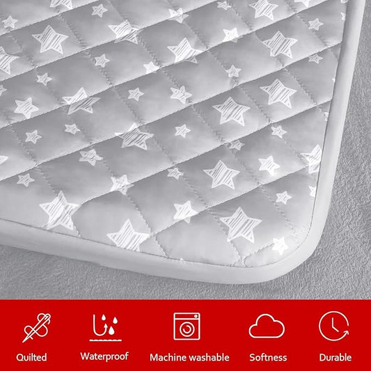 Waterproof Dog Bed Covers Replacement Washable Pet Hair Easy to Remove, Noiseless Quilted Puppy Pet Bed Cover Lovely Grey Star Print 29x41 Inches, for Dog/Cat, Cover Only