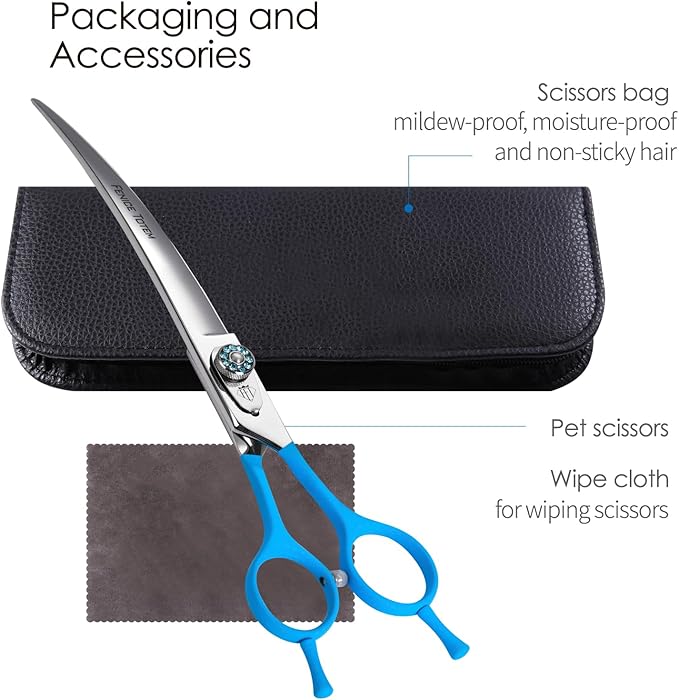 Professional Pet Grooming Curved Scissors, JP440C Alloy Steel, Blue Ergonomic Handle, Sharp and Durable for Dog Grooming (7.5")