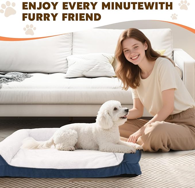 Orthopedic Dog Bed for Medium and Large Dogs Pet Bed with Sides Waterproof Dog Couch with Washable Removable Cover and Egg Crate Foam Pet Sleeping Mat with Anti-Slip Bottom