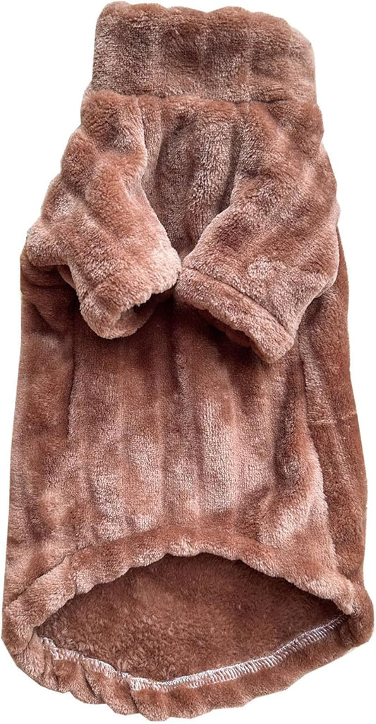 Turtleneck Sweater for Sphynx Cat Soft Coral Fleece Cat Clothes Thick Winter Warm Outfit Coat for Hairless Cats and Small Dogs Apparel with Sleeves (Brown, M (5-7 lbs))