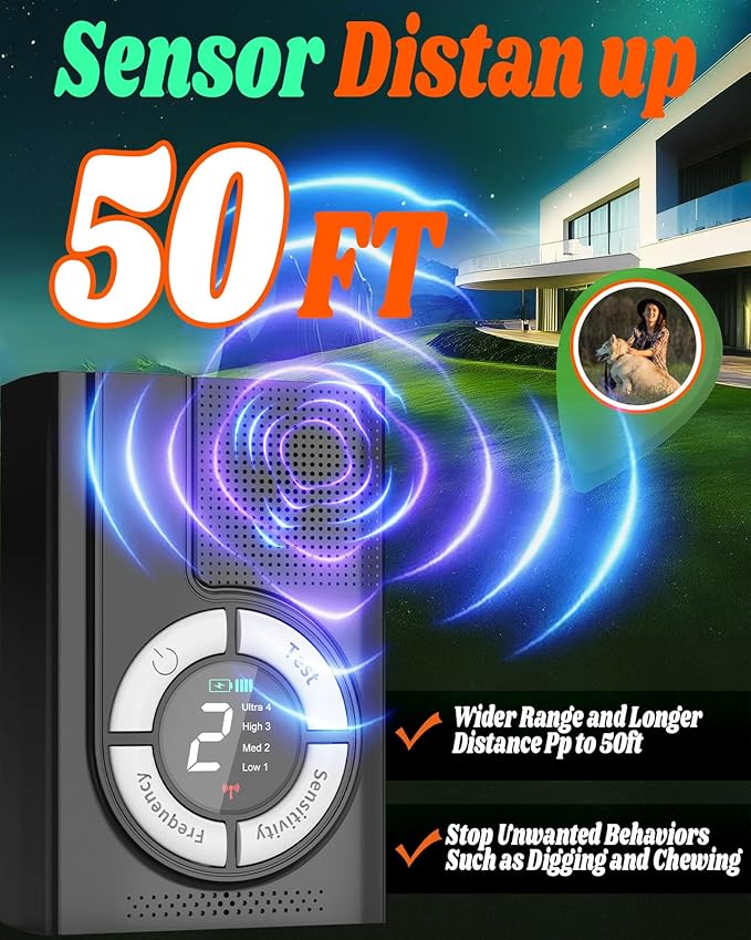 1500 mAh Rechargeable Anti Barking Device for Dogs Indoor, 9 Modes Dog Bark Deterrent Devices Dog Training & Behavior Aids Up to 50 Ft Range, Bark Box Dog Barking Control Devices Safe for Humans, Dogs