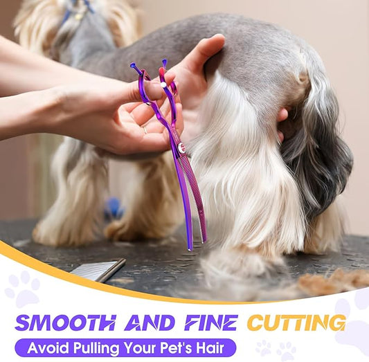JASON 7.5" Dog Grooming Scissors - Professional Curved Thinning Shears for Grooming, Japanese 440C Stainless Steel Blender Shears with Diamond Adjustable Screw (65 Teeth, Purple) Christmas Gift