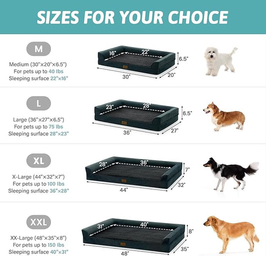 COZY KISS Orthopedic Dog Beds for Large Sized Dog, XL Bolster Pet Couch with Waterproof Lining, Egg Crate Foam Sofa for Pets Up to 100 lbs, U-Shaped, 44x32x7 inch, Black