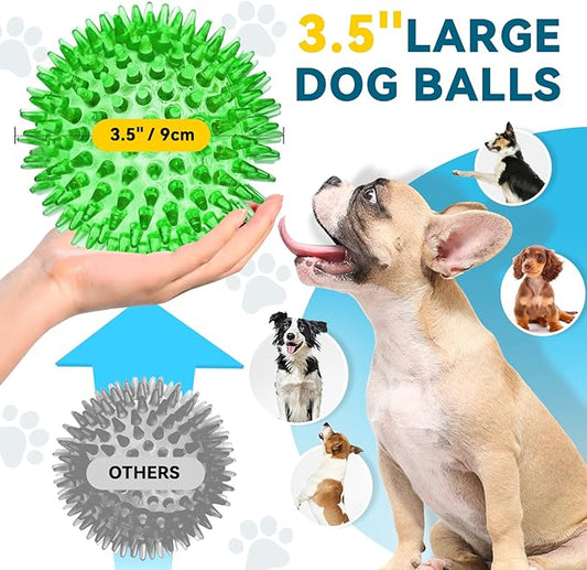 SHARLOVY 3.5” Large Dog Toys Ball, 6 Pack Squeaky oys, Durable for Aggressive Chewers, Spiky Ball for Clean Teeth and Training, Fetch Toys for Large Dogs, for Puppy Chew and Teething