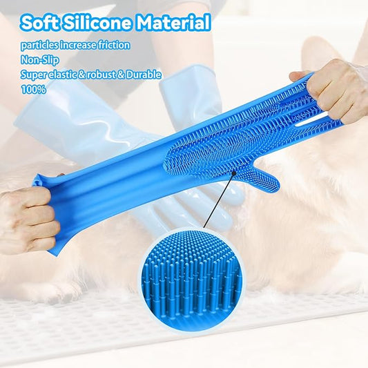 6PCS Pet Grooming Kit for Dogs, Dog Washing Gloves with High-Density Teeth, Dog Bath Brush & Silicone Heat Resistant Cleaning Gloves, Pet Hair Removal Glove for Dogs & Cats, (Navy Blue)