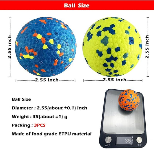 CAISHOW 3Pack Dog Ball Toys Indestructible Float On Water Fetch Bouncy Durable Solid Rubber Ball for Puppy Small and Medium Dogs Playing Toys (3Pcs-2.55'')