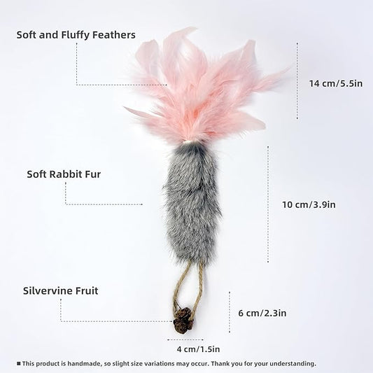 ZAYLUMO 3 Pack Rabbit Fur Catnip Toys with Feathers – Interactive Carrot Cat Toys with Galls Fruit for Indoor Cats and Kittens