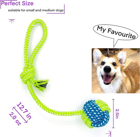 YESWOOD! Tug of War Dog Toy Small Breed,Dog Ball with Rope,4-Pack Rope with Ball Attached for Small and Medium Breed 0-80 Pounds,Puppy Interactive Toy