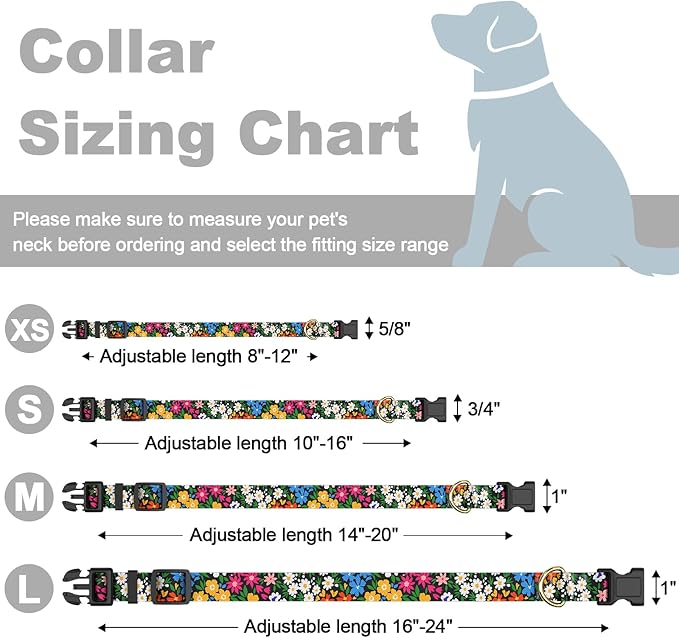 Rnivvi Dog Collar for Small Dogs, Cute Floral Heavy Duty Adjustable Puppy Collar with Quick Release Buckle for Girl & Female, Pet Accessories for Walking Running, S Length 3/4" Width, Vibrant