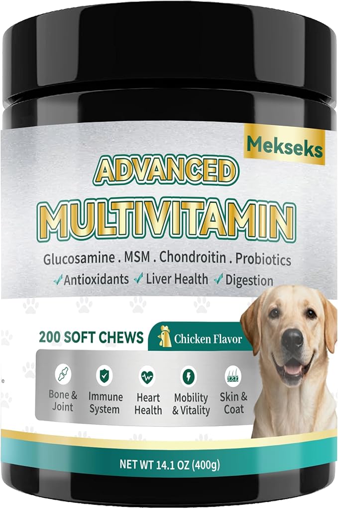 Advanced 24-in-1 Multivitamin Chews for Dogs - 200 Soft Chewable All-in-One Vitamin Support Supplement for Dog Joints, Gut Health, Skin & Coat with Omega-3, Probiotics & 12 Essential Vitamins