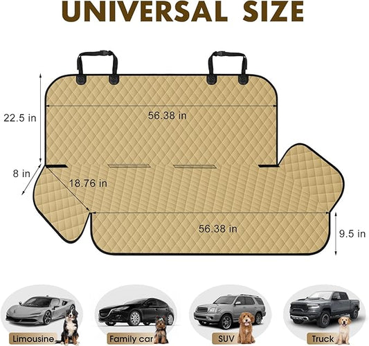 NECKORY Backseat Cover for Dogs, Waterproof and Non-Slip Pet Bench Seat Covers, Car Seat Protector for Back Seat, Universal Size Rear Car Seat Cover Fits Cars, Trucks and SUVs, L-Khaki&Black