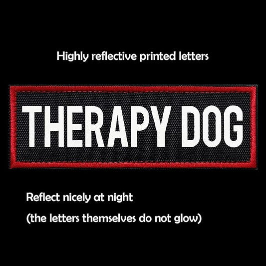 FITZNORA 2 Pcs Reflective Therapy Dog Patch Set with Hook and Loop Fastener, Embroidered Border with Printed Letters Patch for Dog Vest Harness Collar (4.7 x 1.5 inches)