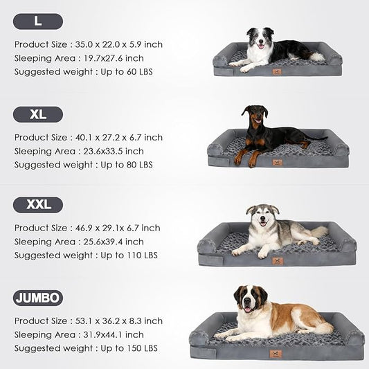 PAWPUBBY Jumbo Human Dog Bed Orthopedic Memory Foam for Large Giant Dogs up to 150 lbs - Waterproof Washable (Dark Gray)