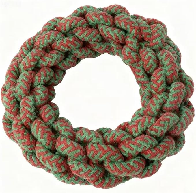 wisingofuix Pet Cotton Ring Dog Toy, Braided Rope Chew Ring for Medium and Large Dogs, 20x20x5cm, Durable Training Toy (RedGreen)
