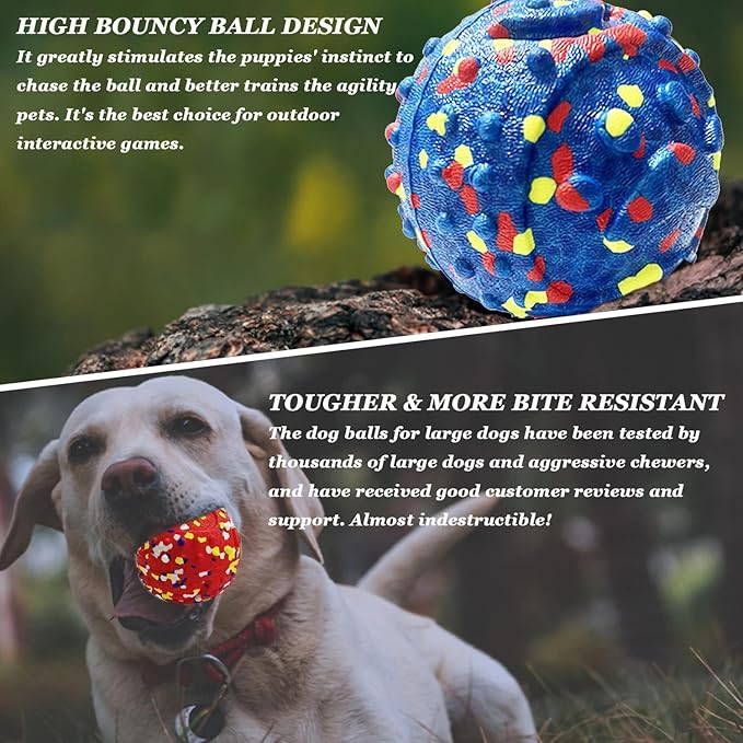 CAISHOW Dog Ball Squeak Toys (Bell Ball Blue and Red)