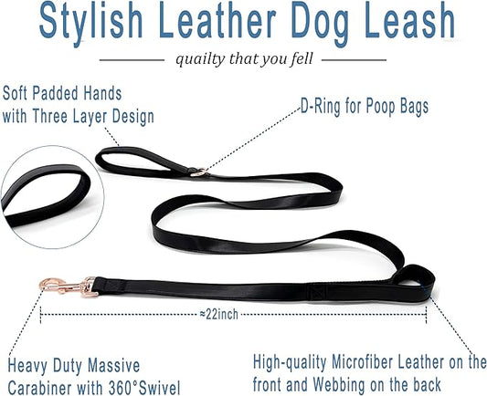 Dog Leash 6ft Long,Traffic Padded Two Handle,Heavy Duty,Double Handles Lead for Control Safety Training,Leashes for Large Dogs or Medium Dogs,Dual Handles Leads (Black, 25MM*6FT)