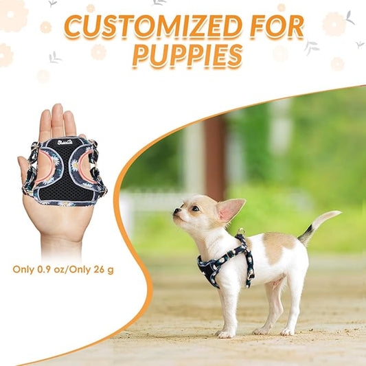 SlowTon Small Dog Harness - No Pull Dog Harness and Leash Set, Soft Mesh Lightweight Puppy Vest Harnesses, Adjustable Pet Harnesses for XXS XS Small Medium Easy Walk Hiking (Black, XS)