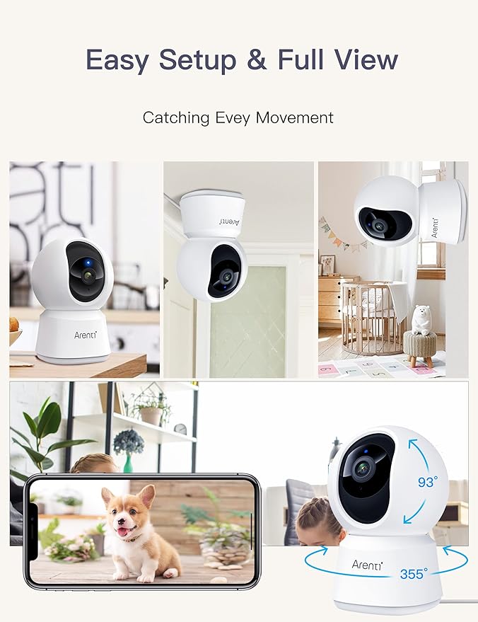 ARENTI 5G Indoor Security Camera, 4MP Pet Camera with Speaker for Dog/Cat, Baby Monitor with Phone App, Dual-Band WiFi, Auto Tracking, Super Night Vision, 2-Way Talk, Cloud & SD Card Storage(P2Q)