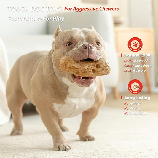 Willjoy 3-Pack Dog Toys for Aggressive Chewers, Chew Toys for Aggressive Chewers, Pine Wood & Nylon, Bacon Flavor Aggressive Chew Toys for Large Dogs, Long Lasting Dog Chews Alternative to Real Sticks