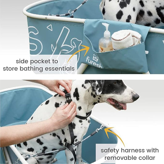 Furesh Big Dipper Dog Bath Tub with Stairs, Elevated Portable Foldable Wash Station with Steps for Bathing, Shower and Grooming, Indoor, Outdoor, for Medium to Large Size Dogs