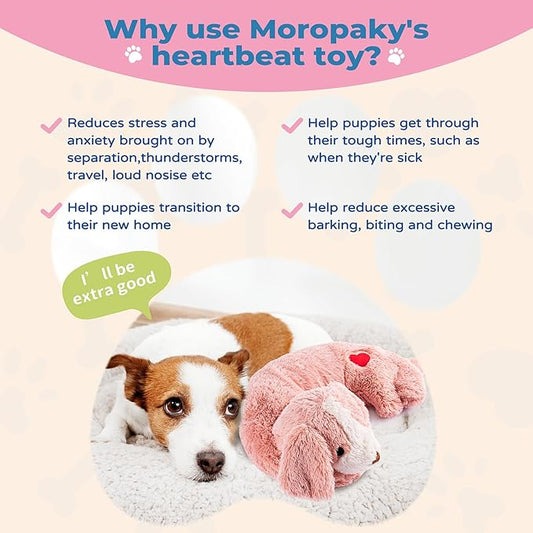 Moropaky Heartbeat Toy Puppy Heartbeat Stuffed Toy for Dog Calming Aid, Heartbeat Puppy Toy for Pets Anxiety Relief, Dog Comfort Toy for Behavioral Aid Crate Training, Puppy Essential