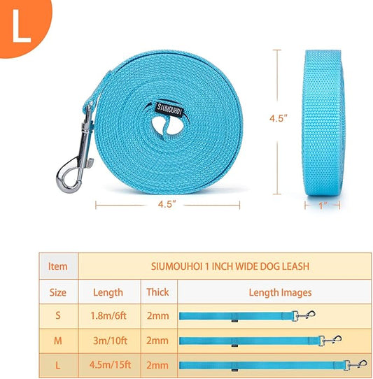 Siumouhoi Strong Durable Nylon Dog Training Leash, 1 Inch Wide Traction Rope, 6 ft 10ft 15ft Long, for Small and Medium Dog (Mint Blue, 15 Feet)