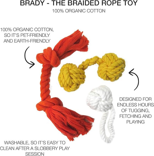 Brady The Rope Tug Toy 3-Pack Organic Cotton Dog Rope Pull Toys for All Pet Breeds, Halloween, One Size