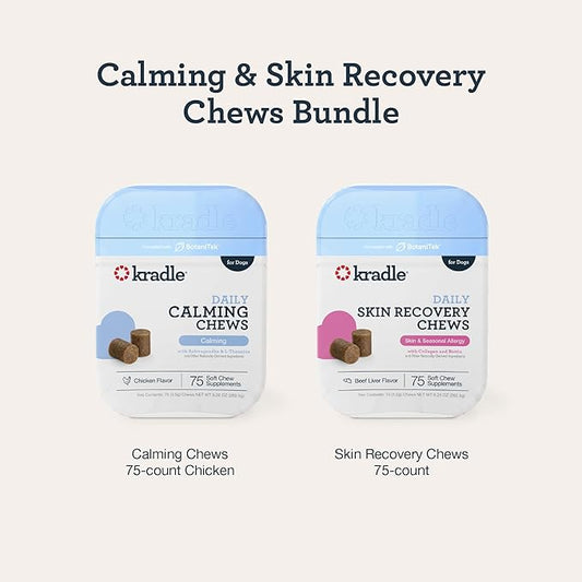 Kradle Calming & Skin Chews for Dogs - 2 Pack (75 Each) - L-Theanine GABA + Biotin Collagen - Occasional Anxiety Support & Soothes Environmental Skin Irritation