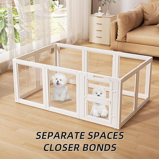 LoveTail Clear Acrylic Dog Playpen Indoor,Transparent Dog Pen,Easy to Assemble and Clear pet Pen for Puppy Dog, Rabbit and cat,Sturdy and Easy to Clean Plastic pet Fence (White, 23.6" H, 10PCS)