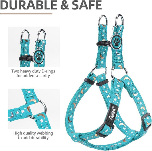 PUPTECK No Pull Dog Harness Soft Adjustable Basic Nylon Step in Puppy Vest Outdoor Walking with ID Tag, Moon Star Sky Blue, S